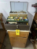 Toolbox with Vintage Car Parts / Spark Plugs, Rope, Cabinet, Sheet Steel