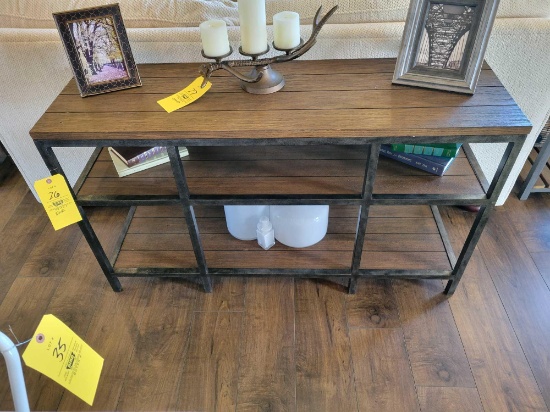 Modern 3 tier sofa table with wood shelf and metal frame sofa table