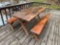 redwood picnic table w/ 2 benches