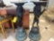 Pair of Tall Bronze Lion Pedestal Stands with Marble Tops