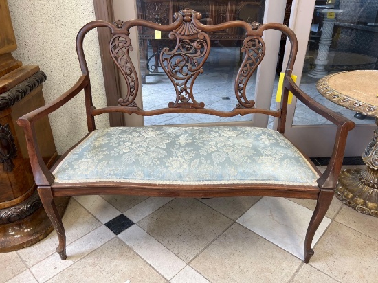 1900s Mahogany Chippendale Style Bench with Upholstered Seat