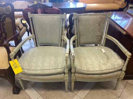 Pair of French Style Upholstered Arm Chairs