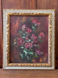 Signed Oil on Canvas Roses with Early Ornate Frame