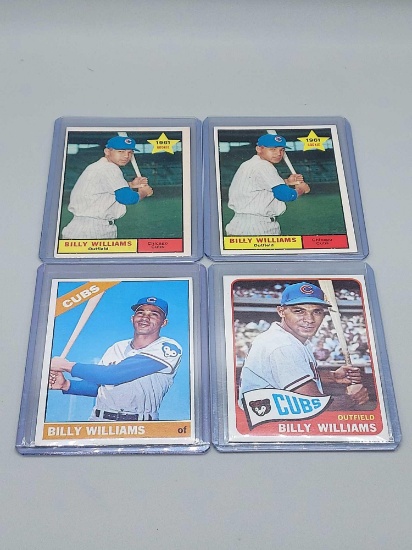 2 Topps 1961 Billy Williams RC Rookie Cards w/ 1965 & 1966 Baseball Cards