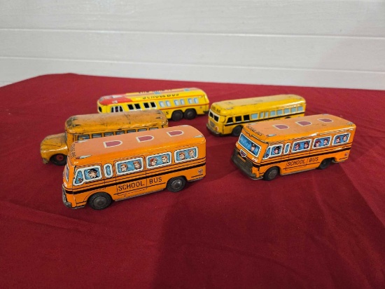 5 Tin School Bus Toys