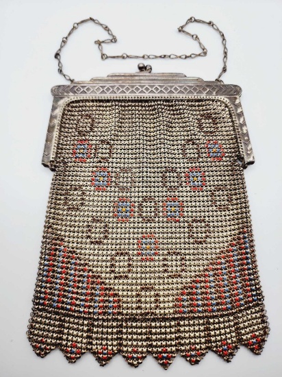 Vintage Art Deco Whiting & Davis enamel mesh purse