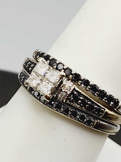 Genuine diamond & 10k gold wedding / engagement ring set, size 8.5