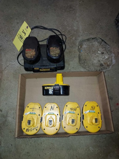 Assortment of 7 18V Dewalt Batteries & Charger