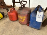 Vintage Gas Cans 1 metal 2 plastic