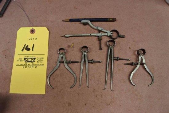 4 Older machinist calipers and draftsman tools Starrett