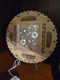 Carved Soapstone Inlaid Plates with stands bid x 2