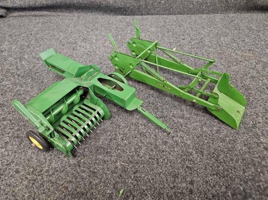 Assortment of Vintage John Deere Implements- 14T Baler, Loader