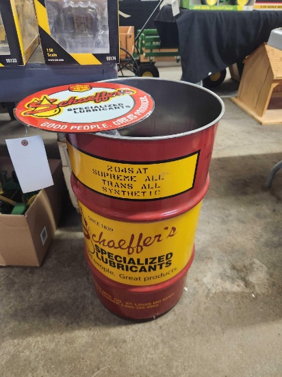 Schaeffer Oil Drum , Sign and Doll