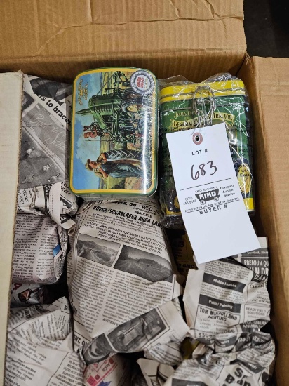 Large box of JD tins