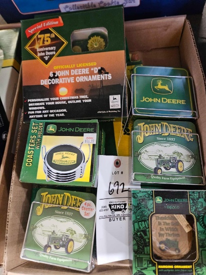 JD ornaments, coasters
