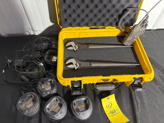 2 Proto Adjustable Wrenches, Precision Laser & Instrument Inc. Laser Case & Motorola Radio w/