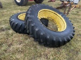 Pair of Firestone 18.4-38 tires on rims