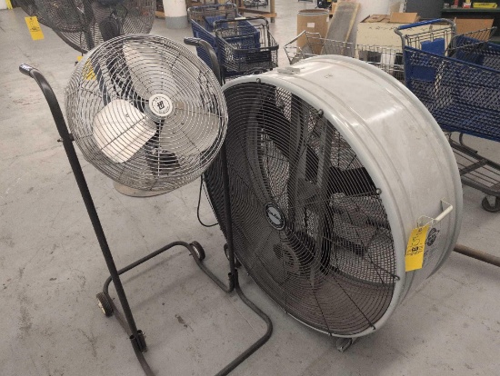 Air King drum fan and TPI fan on stand