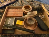 Horn pipe holder, Club, cowbiy statue, vase, wooden bowls