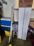 Coolers, stool, tote, shelves