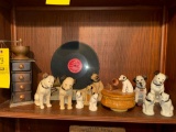 RCA Victor statues, coffee mill and tins