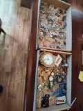2 Flats of Costume Jewelry, Clock, Watches