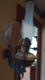 Lot of 3 Antique Oil Lamp Sconces and Regulator Clock