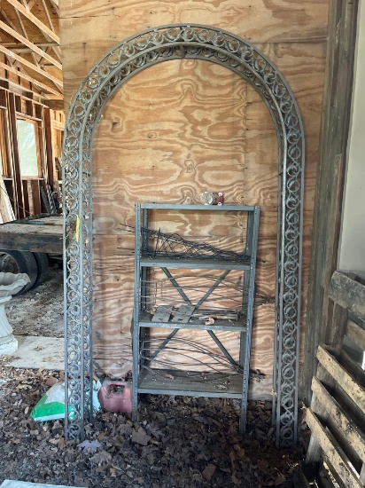 Ornate Garden Gate / Metal Shelf