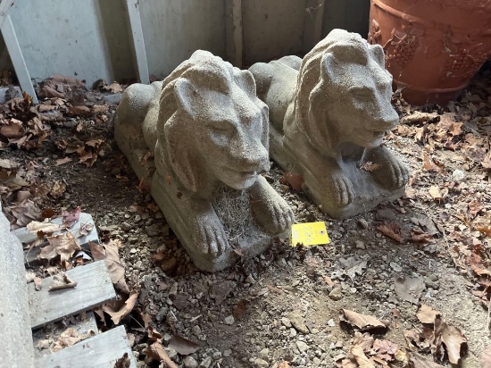(2) Stone Lion Statues