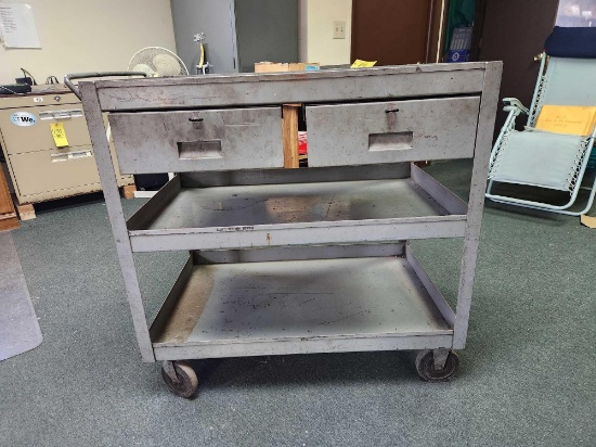 Metal Rolling Cwrt with 3 Shelves and 2 Drawers