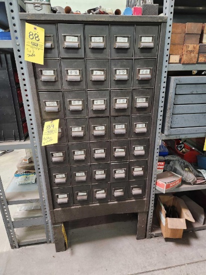 35 Drawer Metal Hardware Cabinet & Contents