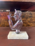 Vintage Metal Devil Radiator Badge on Marble Base