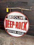 Deep Rock Gasoline Motor Oils Double Sided Hanging Porcelain Sign