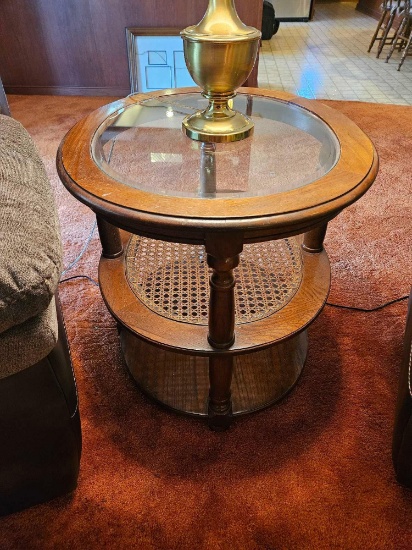 Three Glass -Top Caned - Bottom Side Tables - Nice