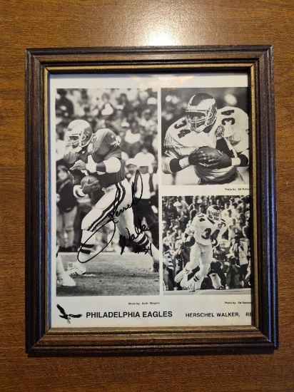 Framed Hershel Walker Signed Philadelphia Eagles Print
