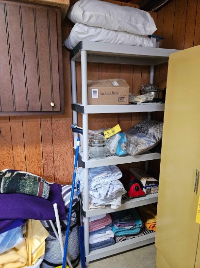 Plastic Shelf with Contents - Dirt Devil, Cold Packs, Towels