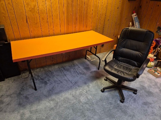 6 Ft. Orange Wood Top Folding Table & Office Chair