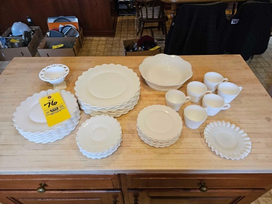 Assortment of Milk Glass Plates, Hobnail, Fenton