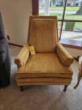 Pair of Gold High-back Cloth Chairs