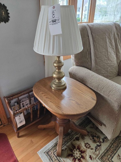 (3) Matching Oak end stands, (2) lamps