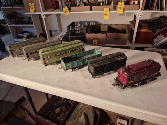 Lionel Pre-War #8 Engine, #312 Observation Car, #349 Pullman Car,#341 Observation Car, #512 Gondola