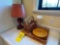 Kitchen Decor items including Wood pheasant plates, Watermelon wood server, apple and pear shakers