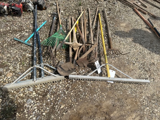 Assorted Yard Tools - Rakes - Shovels - Aluminum Rakes