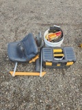 Plastic Toolbox, Craftsman Seat, Blower/Vac, Tools