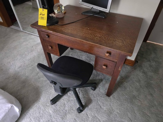 Misson Oak Desk, Chair, Monitor