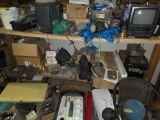 Contents Shelf Upstairs in Barn, Chair, Lamp, Gas Mask, Brass Items,
