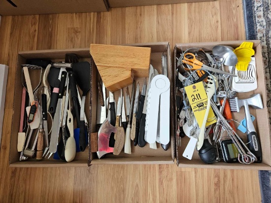 3 Boxes of Assorted Utensils, Flatware, & Cooking Items