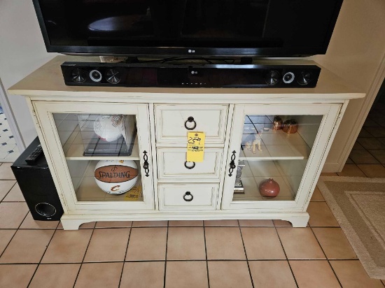 Solid Painted Wood Entertainment Stand & Remaining Contents