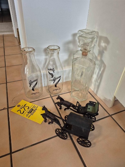 Reproduction Buggy Toys, Guernsey Dairy Bottles, & Early Whiskey Decanters