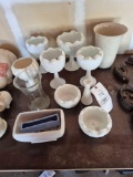 Assortment of White Glass Stem Vases & Other Glassware